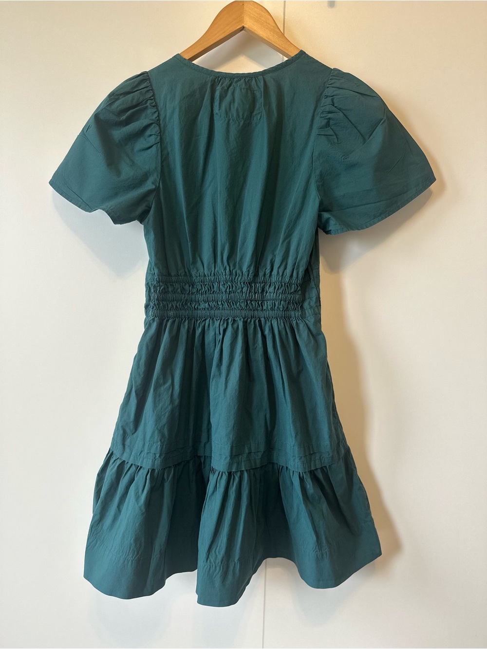 Anthropologie Teal Short-Sleeve Smocked Waist Mini Dress - Picture 6 of 6